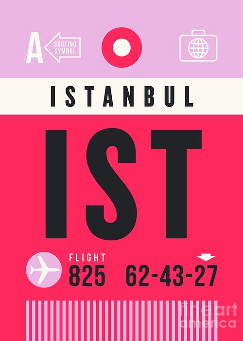 Airline Greeting Card featuring the digital art Luggage Tag A - IST Istanbul Turkey by Organic Synthesis