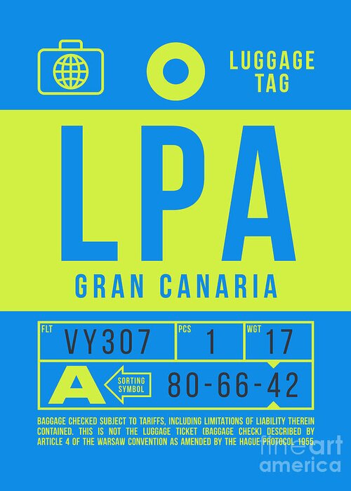 Airline Greeting Card featuring the digital art Luggage Tag B - LPA Gran Canaria Canary Islands Spain by Organic Synthesis