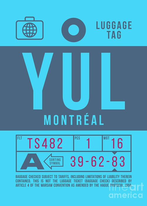 Airline Greeting Card featuring the digital art Luggage Tag B - YUL Montreal Canada by Organic Synthesis
