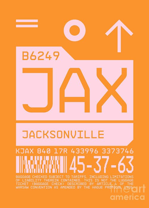 Airline Greeting Card featuring the digital art Luggage Tag C - JAX Jacksonville Florida USA by Organic Synthesis