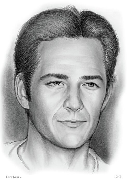 Birthday Greeting Card featuring the drawing Luke Perry - Pencil by Greg Joens
