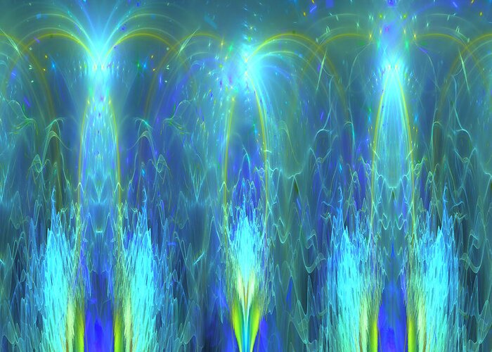 Fractal Greeting Card featuring the digital art The Fountain by Mary Ann Benoit