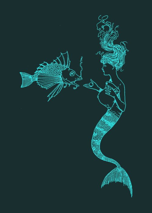Mermaid Greeting Card featuring the digital art Luminous Mermaid Scene by Madame Memento