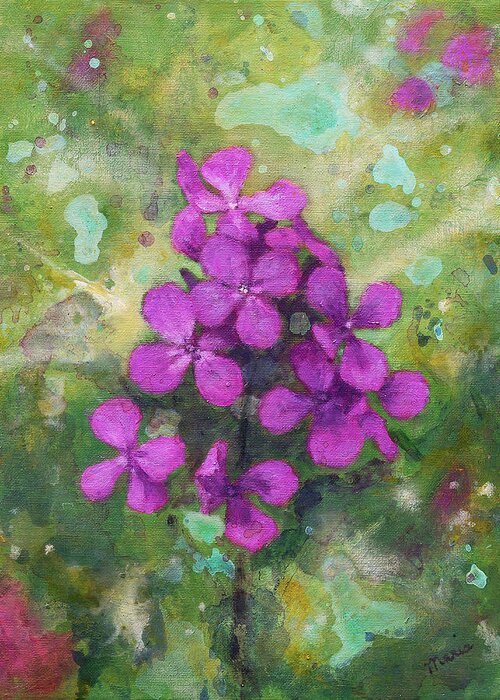 Purple Flower Greeting Card featuring the painting Lunaria by Maria Meester