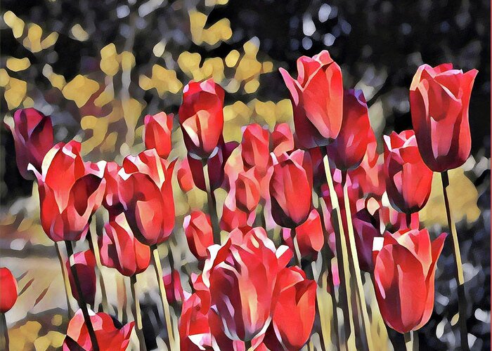 Floral Painting Greeting Card featuring the digital art Luscious Red Tulips by Mary Gaines