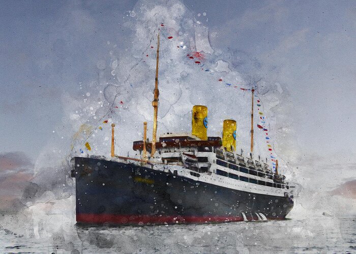 Steamer Greeting Card featuring the digital art M/S Kungsholm by Geir Rosset