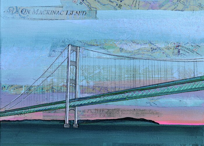 Mackinac Greeting Card featuring the painting Mackinac Bridge II by Shadia Derbyshire