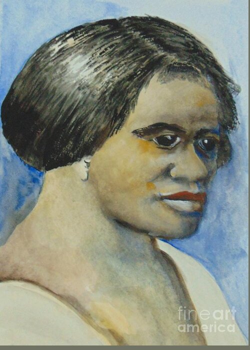 Beauty Products Greeting Card featuring the painting Madam CJ Walker by Saundra Johnson