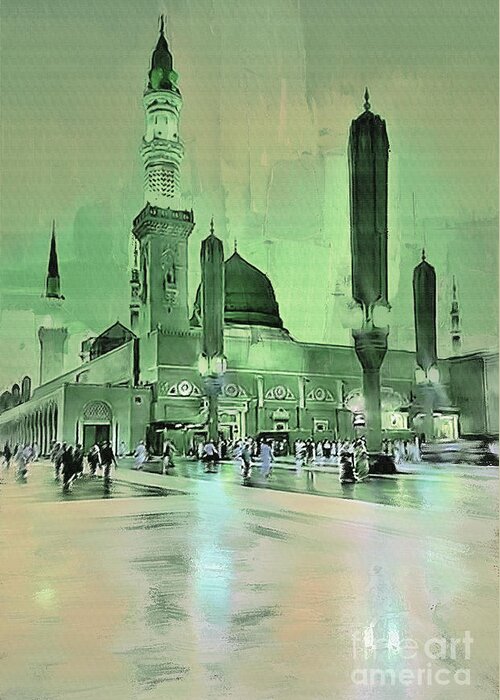 Madina Greeting Card featuring the painting Madina Mosque tt4 by Gull G