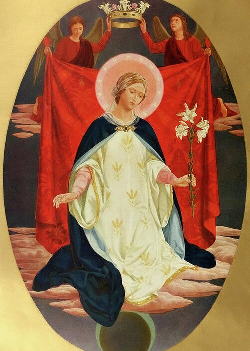 Christliche Kunst 18 Greeting Card featuring the painting Madonna with lilies by Franz Xavier Fuchs