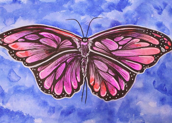 Magenta Greeting Card featuring the painting Magical Magenta Flutter Suncatcher Butterfly by Kenneth Pope