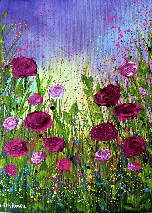 Magenta Greeting Card featuring the painting Magenta Roses by Judith Rowe