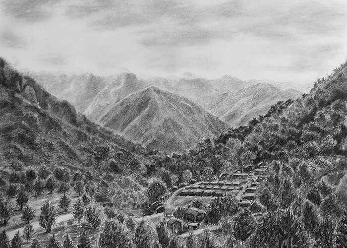 Maggie Valley Greeting Card featuring the drawing Maggie Valley by Marlene Little