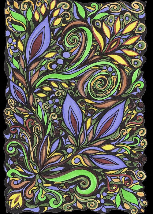 Floral Pattern Greeting Card featuring the painting Magical Floral Pattern Tiffany Stained Glass Mosaic Decor V by Irina Sztukowski