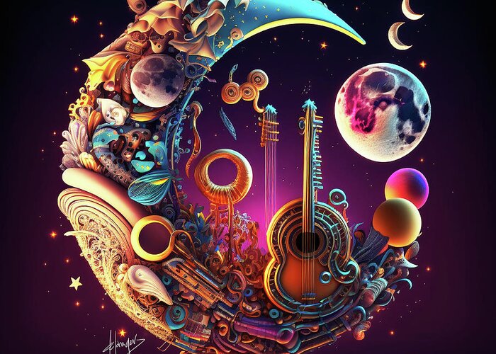 Music Greeting Card featuring the digital art Magical Musical Moon 28 by DC Langer