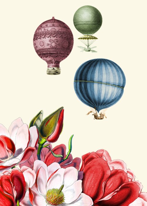Magnolia Greeting Card featuring the digital art Magnolia and balloons by Madame Memento