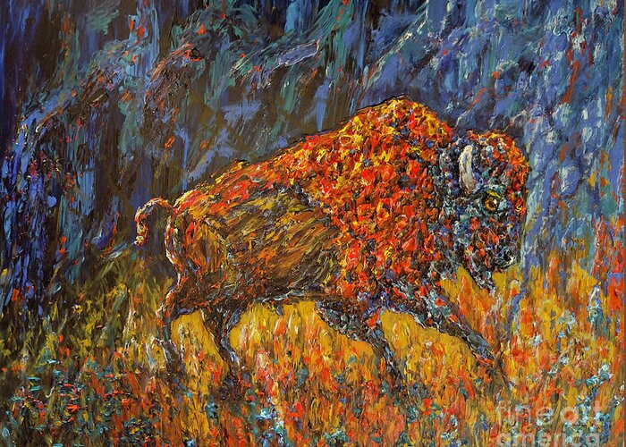 Bison Greeting Card featuring the painting Making an Entrance by Linda Donlin