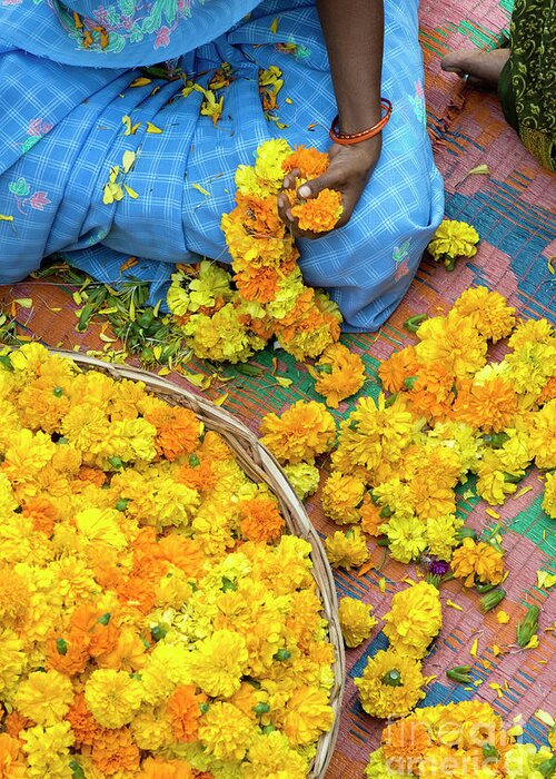India Greeting Card featuring the photograph Making Flower Garlands in India by Tim Gainey