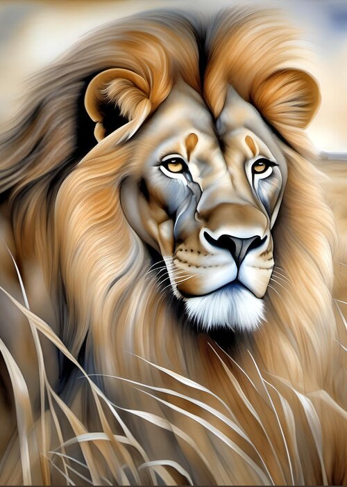 Cats Greeting Card featuring the digital art Male Lion Portrait - 02536 by Philip Preston
