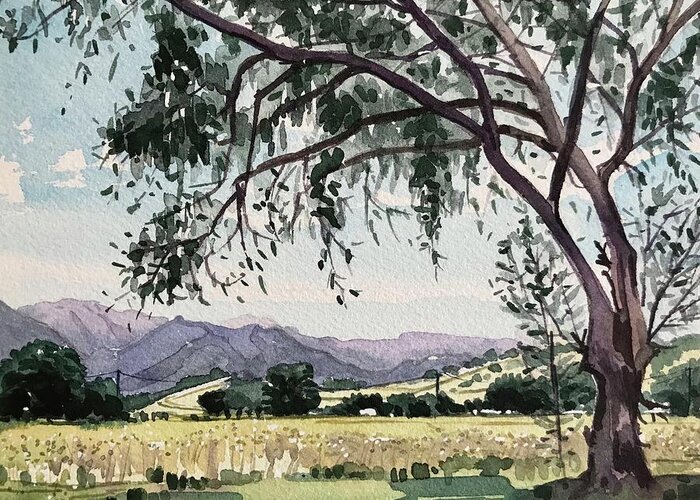 #santamonica Greeting Card featuring the painting Malibu Creek from King Gillette Ranch by Luisa Millicent