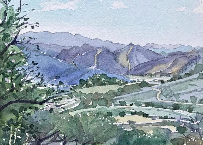 #malibu Greeting Card featuring the painting Malibu Creek from Las Virgenes Valley by Luisa Millicent