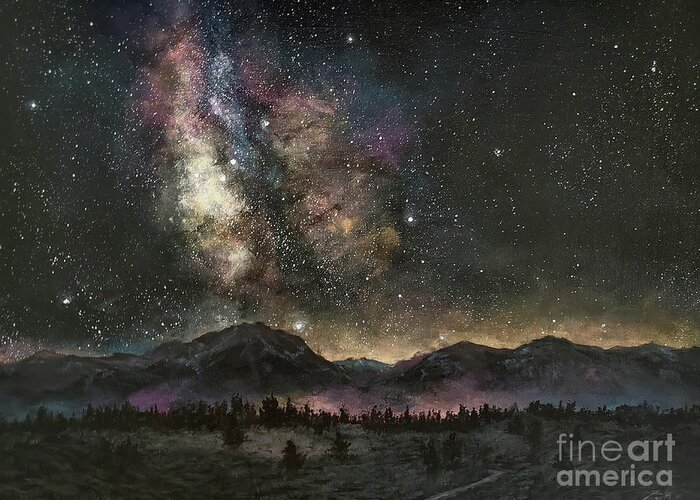 Milky Way Greeting Card featuring the painting Mammoth Lakes Cosmic Milky Way by Zan Savage