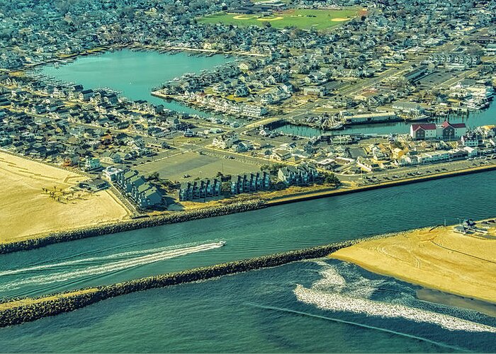 Manasquan Inlet Greeting Card featuring the photograph Manasquan Inlet From Above by Gary Slawsky