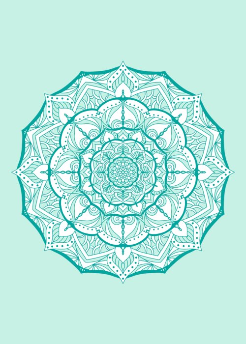 Mandala Greeting Card featuring the digital art Mandala Minty Bloom by Angie Tirado