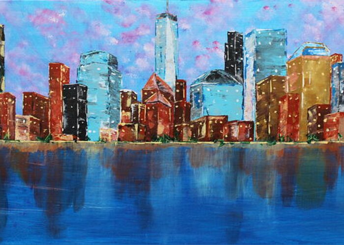 Manhattan Greeting Card featuring the painting Manhattan NY by Brent Knippel