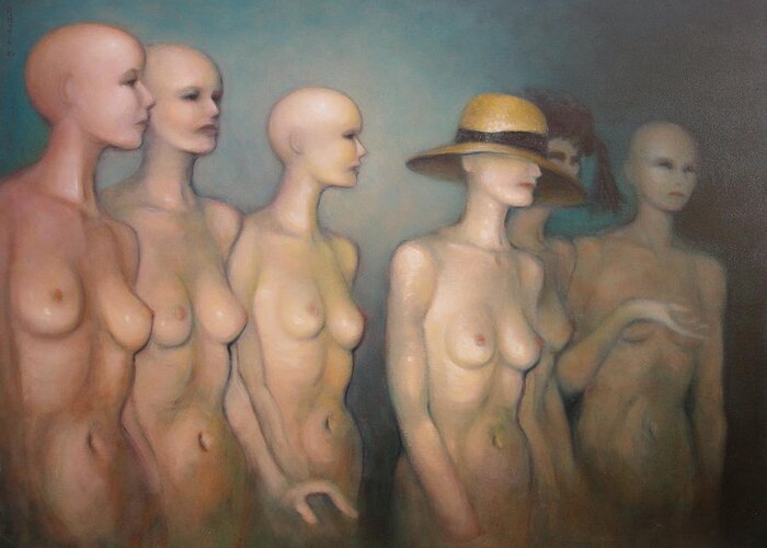 Realism Greeting Card featuring the painting Manneqiuns by Donelli DiMaria
