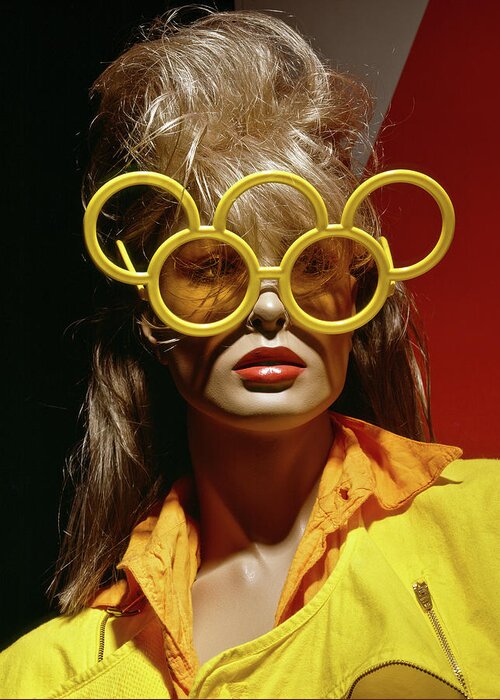 Mannequin Greeting Card featuring the photograph Mannequin with Olympic glasses. Los Angeles 1984 by Roberto Bigano