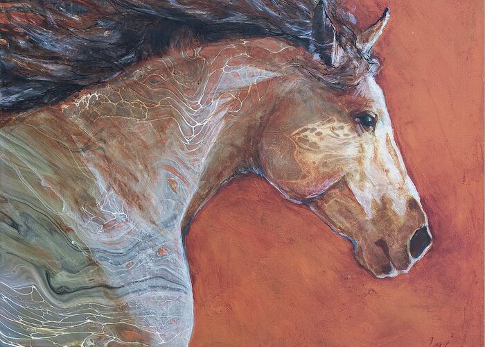 Mustang Greeting Card featuring the painting Marble Mustang by Jani Freimann