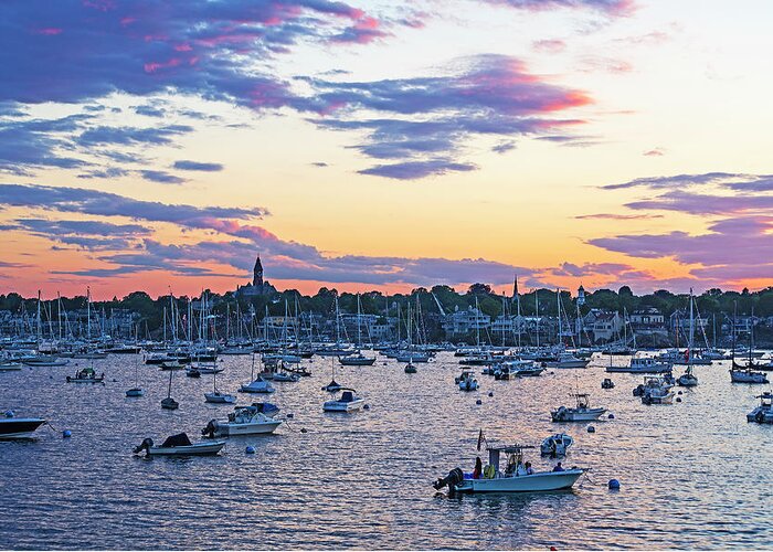 Marblehead Greeting Card featuring the photograph Marblehead MA Sunset over Marblehead Harbor and Abbot Hall by Toby McGuire