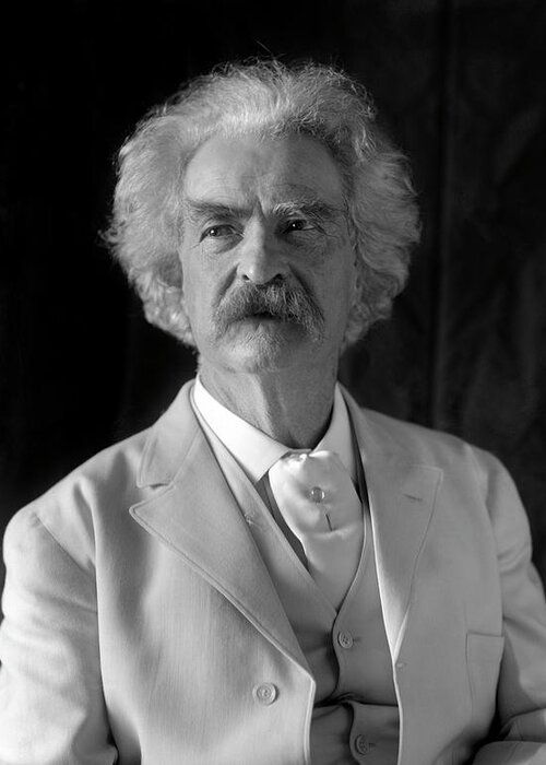 Samuel Clemens Greeting Card featuring the photograph Mark Twain Portrait - 1906 by War Is Hell Store