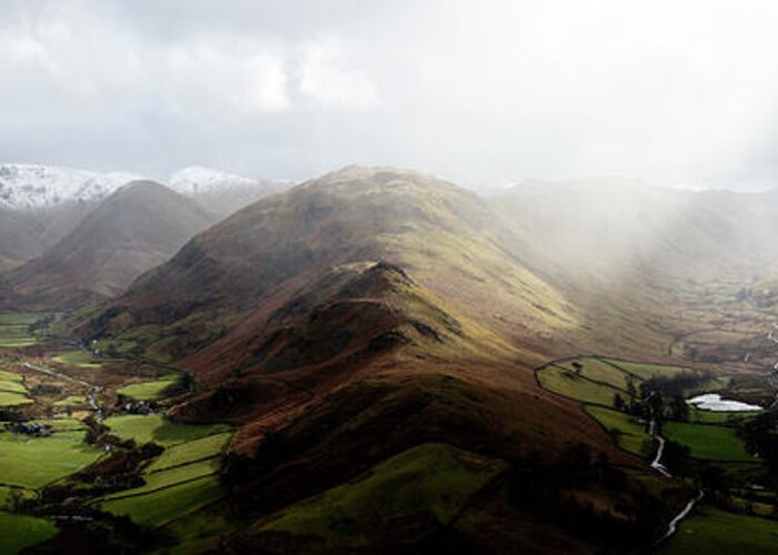 Panorama Greeting Card featuring the photograph Martindale Lake District by Sonny Ryse