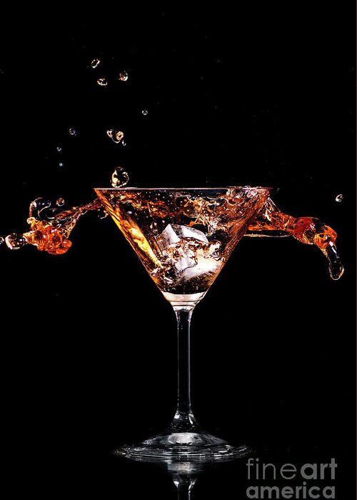Cocktail Greeting Card featuring the photograph Martini cocktail splash on dark background by Jelena Jovanovic