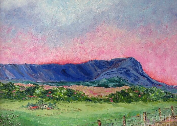 Landscape Greeting Card featuring the painting Massanutten Peak Beyond Dawn - SOLD by Judith Espinoza