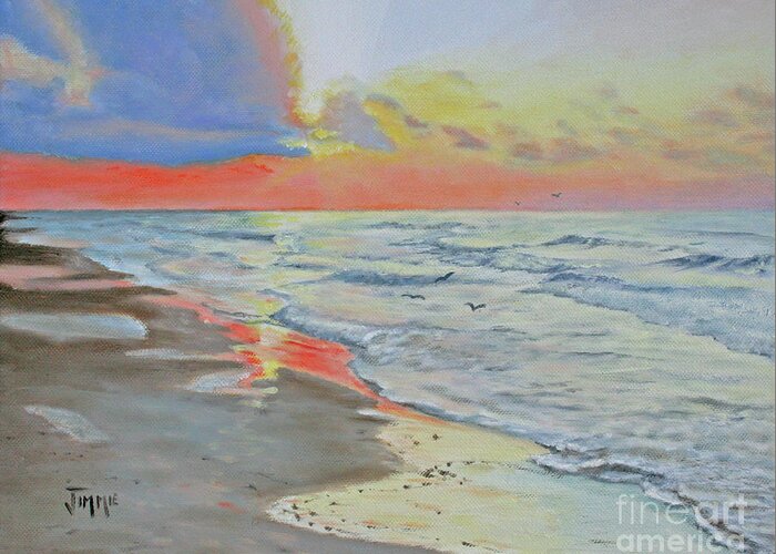 Matagorda Greeting Card featuring the painting Matagorda Beach Sunrise by Jimmie Bartlett