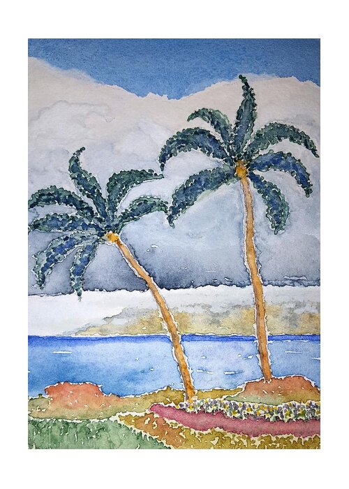 Watercolor Greeting Card featuring the painting Maui Palms by John Klobucher
