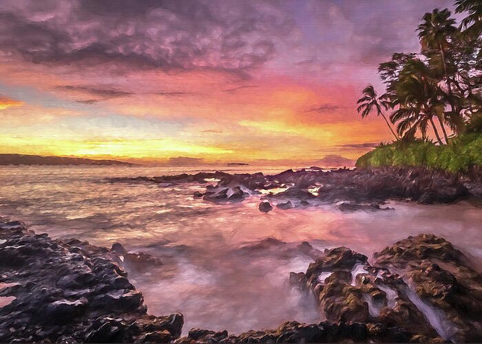 Sunset Greeting Card featuring the photograph Maui sunset - Digital Art by Robert Miller