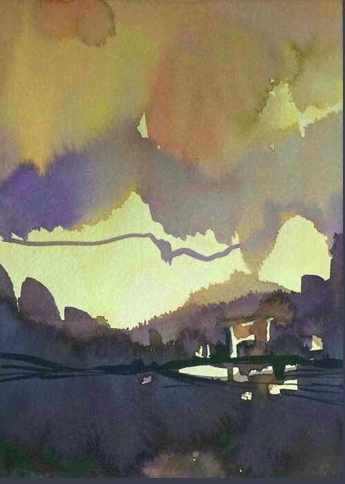 Abstract Greeting Card featuring the painting Mauve in the Mountains by Luisa Millicent