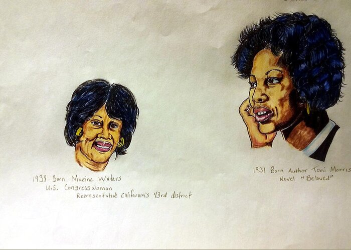  Joedee Greeting Card featuring the drawing Maxine Waters and Toni Morrison by Joedee