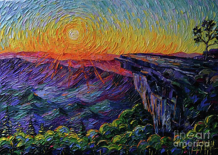 Mcafee Knob Appalachian Trail Greeting Card featuring the painting McAfee Knob Appalachian trail sunrise - textured impressionism oil painting Mona Edulesco by Mona Edulesco