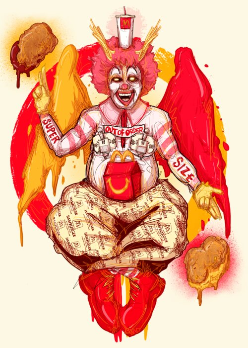 Burger Greeting Card featuring the drawing McBaphomet by Ludwig Van Bacon