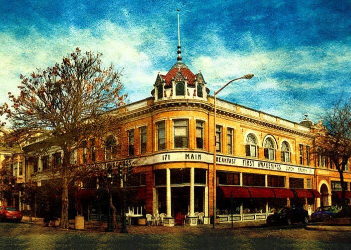 Mcdougall Building Greeting Card featuring the digital art McDougall Building in downtown Salinas, California by Nicko Prints