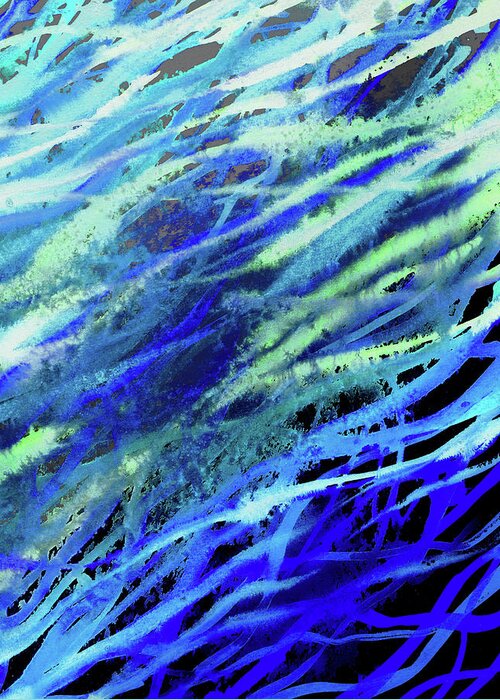 Blue Greeting Card featuring the painting Meditative Flow Of The River Abstract Lines I by Irina Sztukowski