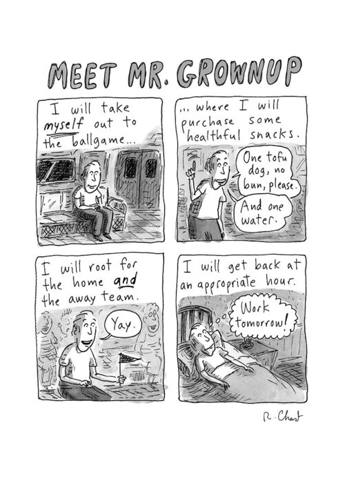 Captionless Greeting Card featuring the drawing Meet Mr. Grownup by Roz Chast