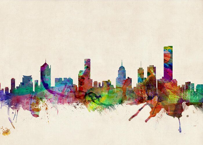 Melbourne Greeting Card featuring the digital art Melbourne Skyline by Michael Tompsett