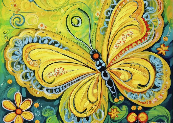 Yellow Butterfly Greeting Card featuring the painting Mellow Yellow Butterfly by Tina LeCour