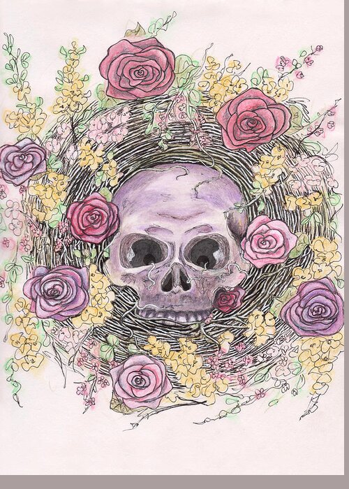 Skull And Roses Greeting Card featuring the mixed media Memento Mori by Stephanie Hollingsworth